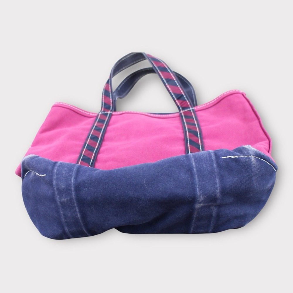 Vintage L.L. Bean Canvas Boat And Tote Bag Pink Blue Medium Zip Top Rare - Picture 2 of 9